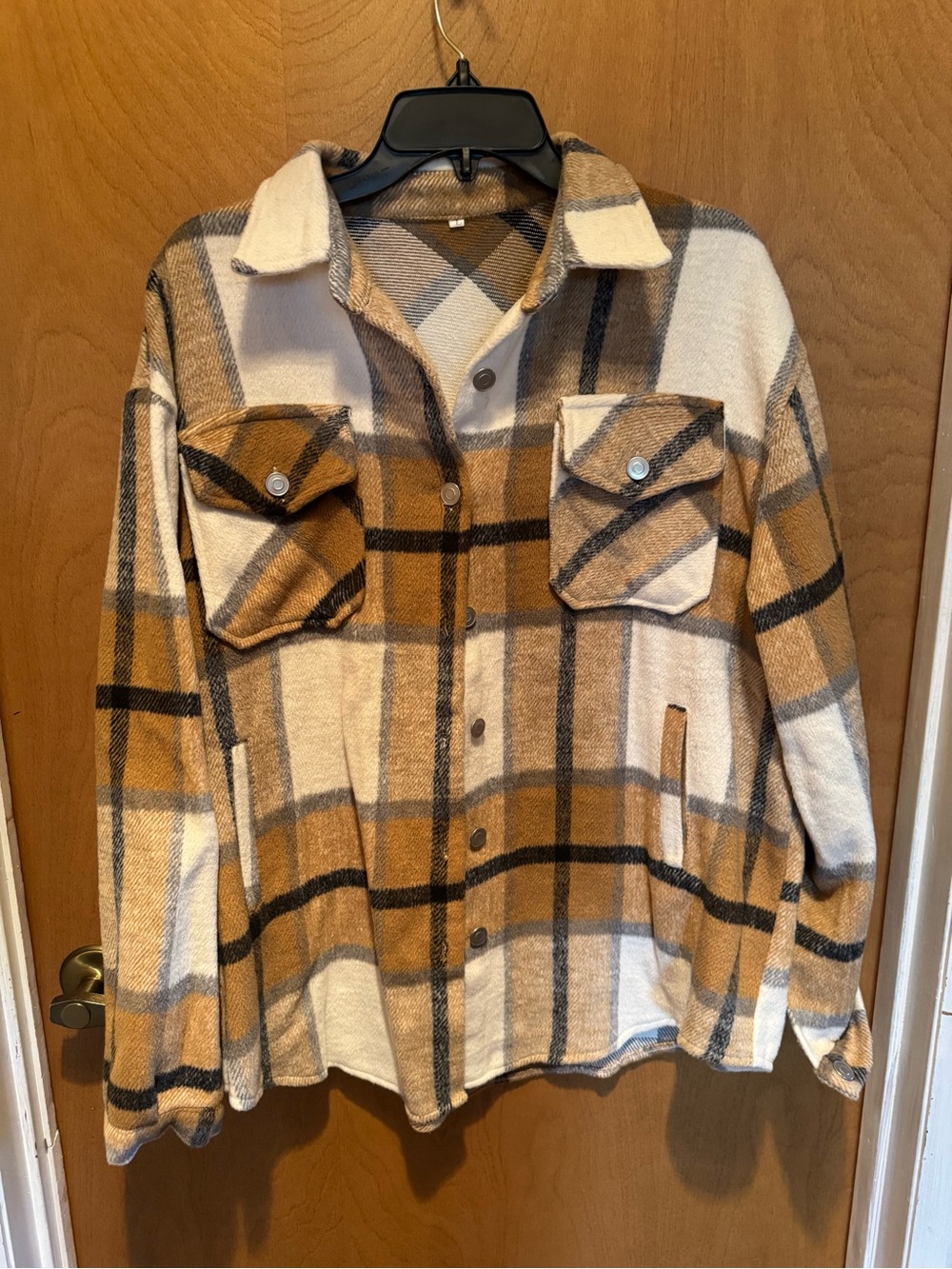 Cozy Plaid Shacket in Cream and Mustard